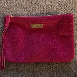 Ipsy fuzzy pink wristlet cosmetic case
